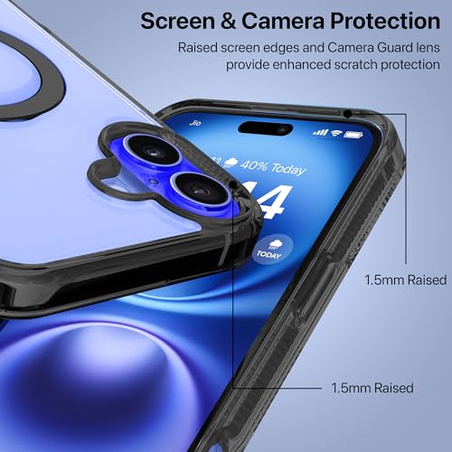 Image of eller sante Solarix Magpro Back Cover Case for iPhone 16 Plus with Magnetic Alloy Ring Metal Kickstand Camera Protector TPU Shockproof 10ft Drop Protection Compatible with Mag-Safe- Black