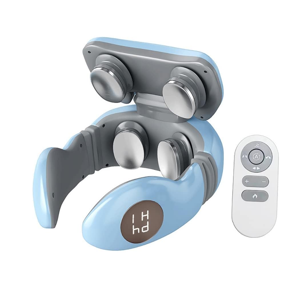 X&Z-XAOY Masajeador De Cuello De 6 Cabezales con Mando A Distancia Inteligente Protector De Cuello con Pulso Eléctrico De Compresión Caliente para Relajación Cervical Hombro Músculo (Color : Blue)