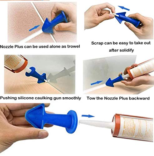 3 Pcs Caulk Nozzle Applicator, Silicone Caulking Tools Sealant Nozzle,Caulking Epoxy Piston Nozzle Accessories, Silicone Sealant Finishing Tool Grout Scraper for Tile or Brick Joints (Blue) - Thumbnail 5