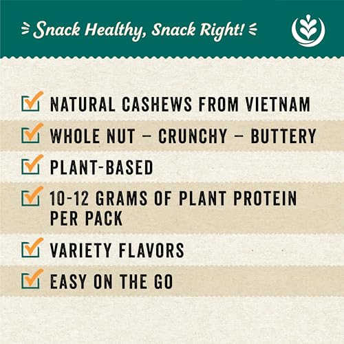 Image of IChoose Unsalted Cashews Individual Snack Packs (5 Count) - No Salt Added Whole Roasted Cashews, Cashews Individual Packs, Plant-Based Protein, Heart-Healthy Gluten-Free Nuts, 2 oz Each