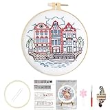 Huacan Stickerei Set für Erwachsene - Stickerei Set für Anfänger 1 Stück Diy Vorgedruckt Landschaft Muster Handmade Embroidery Kit 20x20cm