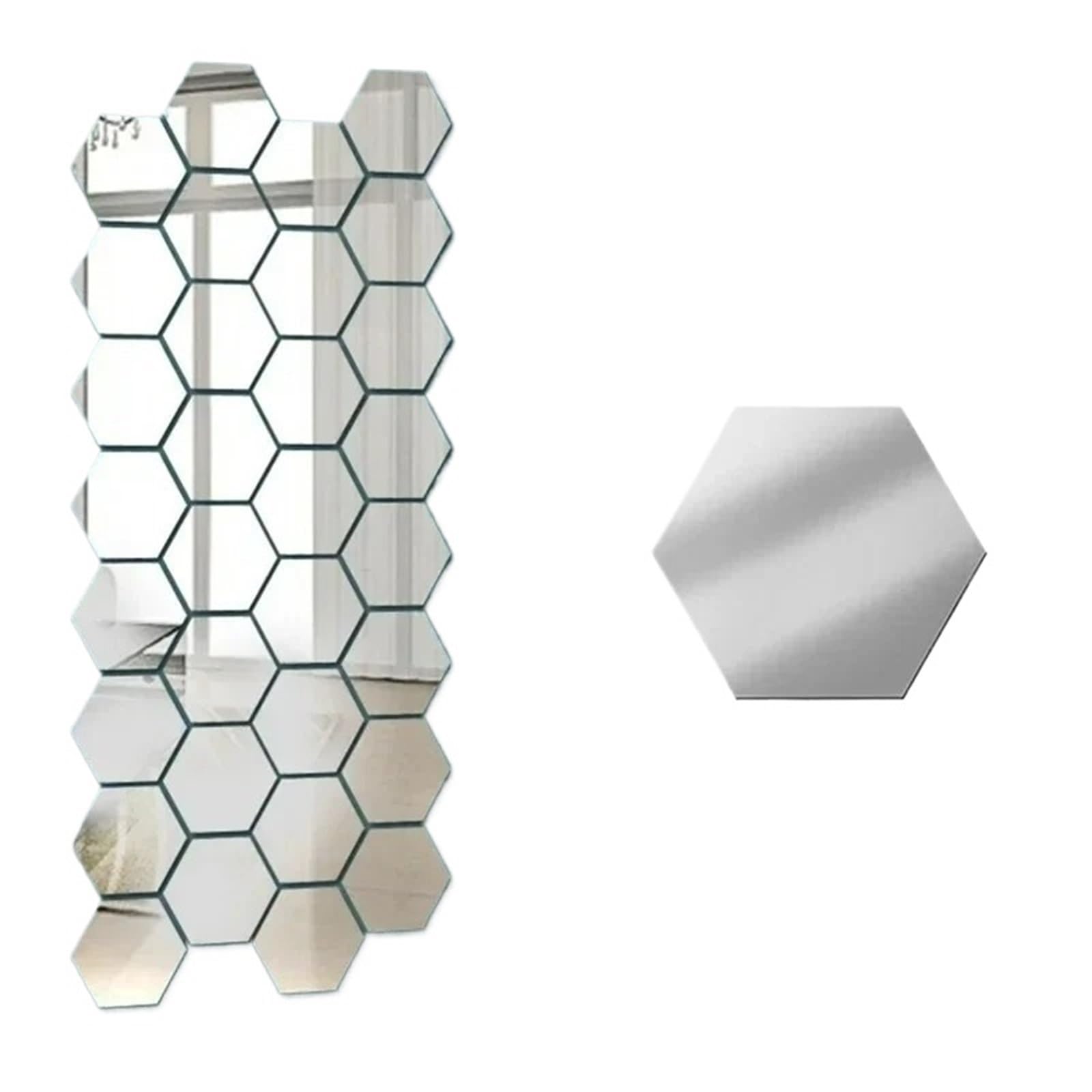 Hexagonal Mirror Wall Sticker 3D Mirror Wall Stickers Self-Adhesive Art Wall Hexagonal Sticker Decoration Home Kitchen Bathroom Bedroom DIY Mirror Wallpaper(XS-Silver,20PCS)