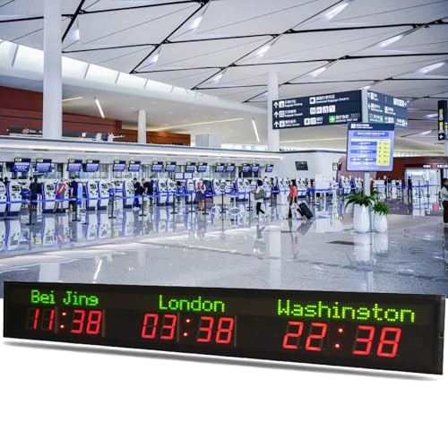 Reloj Mundial, Reloj Mundial Con Múltiples Zonas Horarias, Reloj De Pared Digital Con Led Rojo Y 3 Zonas Horarias Para Interiores, A Todo Color, Con Múltiples Zonas Horarias Para Oficina, Hogar Y Sal
