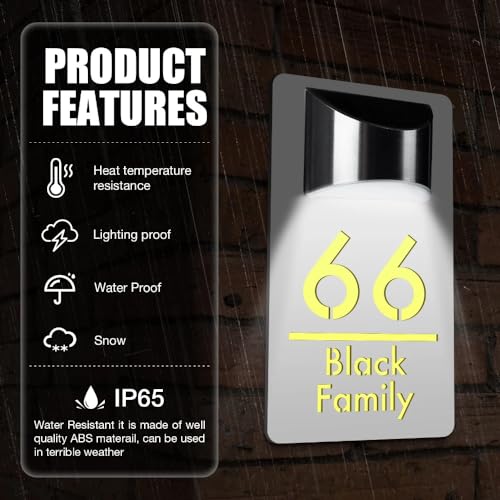 Panneau solaire LED personnalisé pour numéro de maison extérieur blanc et noir 15x29 cm - 6