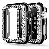 adepoy Compatible for Apple Watch Case Series 7/8 45mm Bling Rhinestone Apple Watch Protective Case Bumper Frame Case Cover for Women Girl iWatch Series 45mm Black