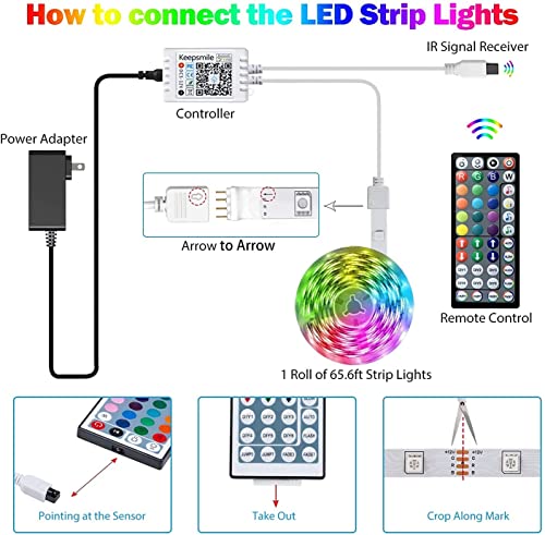 50Ft Led Lights For Bedroom, Bluetooth Smart App Control 5050 Rgb Color Changing Led Strip Lights With Remote Control And Power Adapter Led Lights For Room Kitchen Party Home Decoration #TOP6