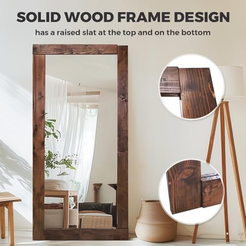 Image of 71x32in Full Length Mirror, Solid Wood Convex Frame, Brown