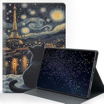 ZXYBNMLE Case for iPad Pro M4 13 Case (7th Gen), Protective Tablet Cover with Adjustable Stand and Magnetic Auto Wake/Sleep,Eiffel Tower with Cat Scene