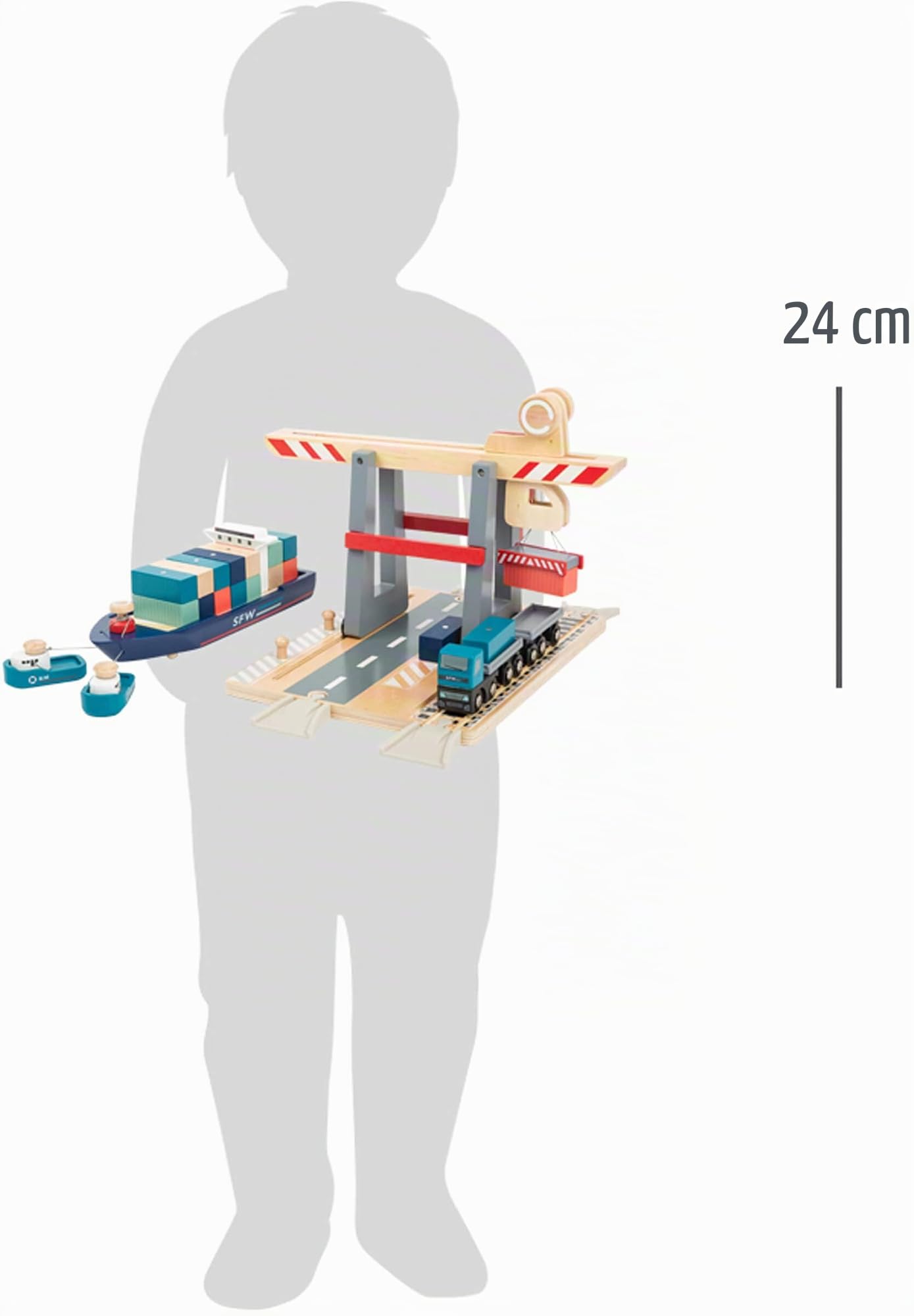 Small Foot Company- Terminal, Madera, con Puente móvil, Barco y contenedores, a Partir de 3 años de Edad Juguetes, Multicolor (11378)