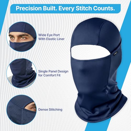 Image of Kingsway Balaclava Face Mask for Bikers - UPF 50+ UV & Dust Protection | Full Face Mask for Men & Women | Premium Riceknit Helmet Liner