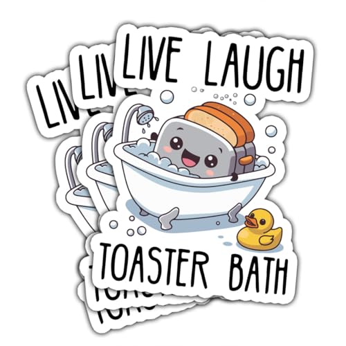(3Pcs) Live Laugh Toaster Bath Sticker, Funny Toaster Quote Joke Sarcastic, Dark Humor Bathroom Quote Stickers for Kindle Laptop Water Bottle Phone Hard Hat 3
