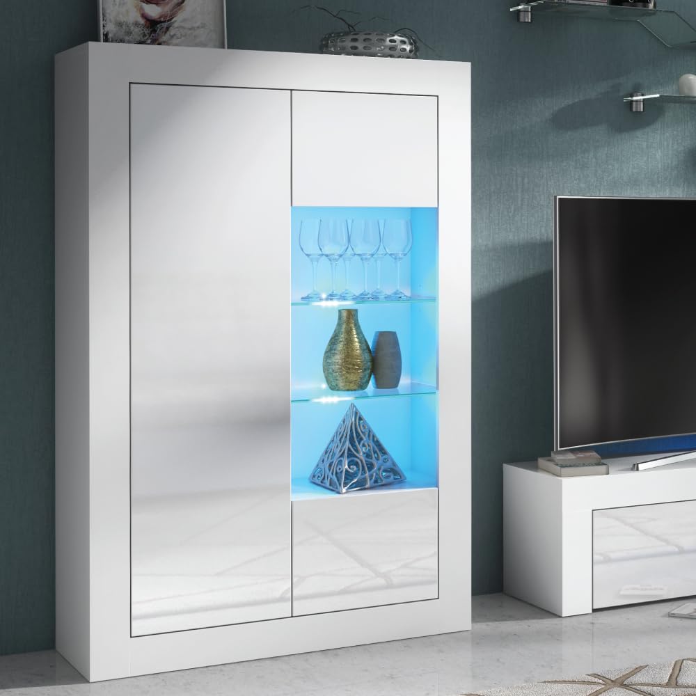 Creative Furniture Sideboard 140cm White Display Cabinet Modern Stand Gloss Doors Free LED