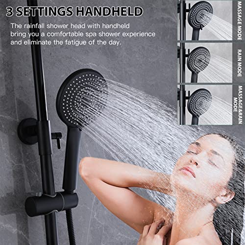 Vakitap Exposed Pipe Shower System With Tub Spout, 3 Functions Matte Black Shower System With Brass Valve, 3-In-1 Handheld Spray Outdoor Shower Faucet Set, Shower Height Adjustable #TOP2