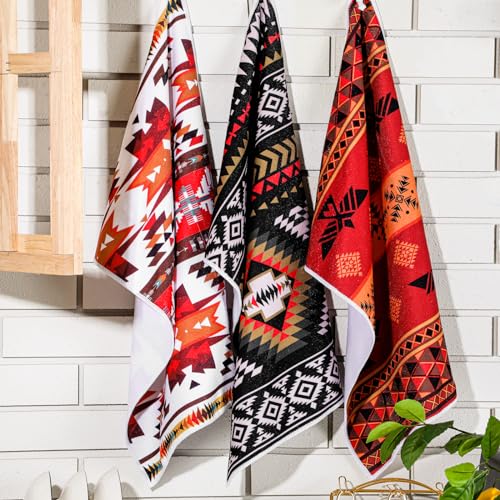 Image of Bencailor 6 Pcs Aztec Kitchen Towels Decorative Sets Dish Towels Absorbent Fast Drying Hand Tea Vintage Hanging Reusable Cleaning Dishcloths for Cooking Farmhouse Bathroom Accessory