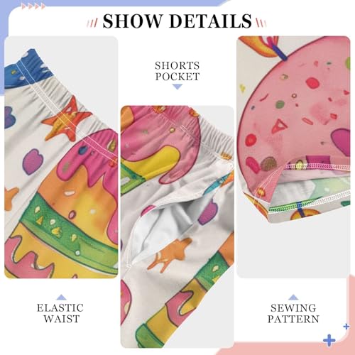 ZZXXB Colorful Birthday Cake Boys Long Pants Soft Trousers Elastic Waist Kids Lounge Bottoms with Pockets S-XL4