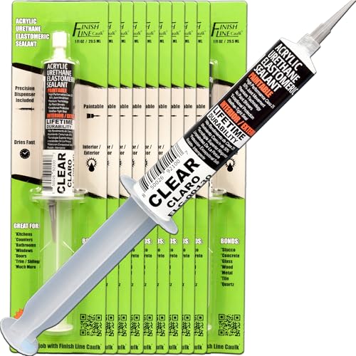 Image of Finish Line Caulk 30mL Pre-Filled Precision Caulk Applicator Clear 10-Pack | Clean, Controlled Application with Less Mess and Rework
