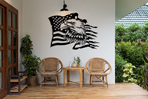 American Eagle Metal Wall Art, American Flag Wall Decor, US Large Eagle Wall Sign, Fourth of July Independence Day Flag,Patriotic Gift, Metal Flag Hanging (22.8 x 31.88” / 58 x 81 cm)