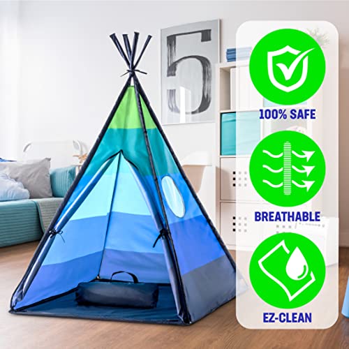 USA Toyz Happy Hut Teepee Tent for Kids - Indoor Pop Up Teepee Kids Playhouse Tents for Boys, Girls, Toddlers with Portable Storage Bag (Blue) by USA Toyz - Image 5