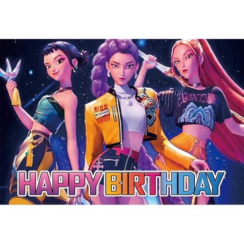 5x3ft Girl Group Idol Birthday Party Backdrop Anime Pop Star Happy Birthday Photography Background for Kids Teens Room Wall Decor Photo Booth Banner for K-pop Themed Party Supplies