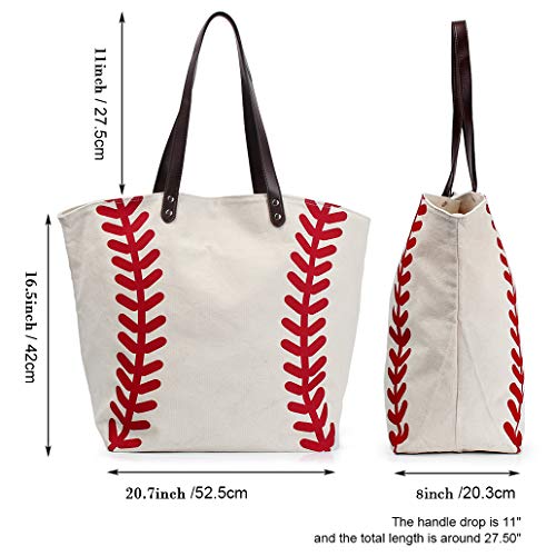 Yiqigo Baseball Bag Handbag For Woman Shopping Bag Travel Bag Canvas Casual Bag With Softball Varsity Gym Shoulder Handbag (Off White) #TOP2