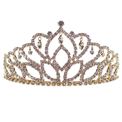 Anderson’s Gold Mirabella Tiara, 2-7/8 Inches High, Gold Rhinestone Crown,