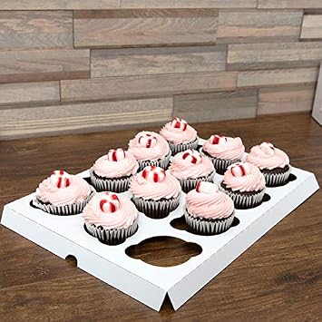 12 Pcs Window Cupcake Boxes [MADE IN USA] White Bakery Cupcake Boxes with Inserts- 14 x 10 x 4 Fits 12 Standard Size Cupcakes and Muffins- 12 Count Cupcake Container for Storing & Transporting