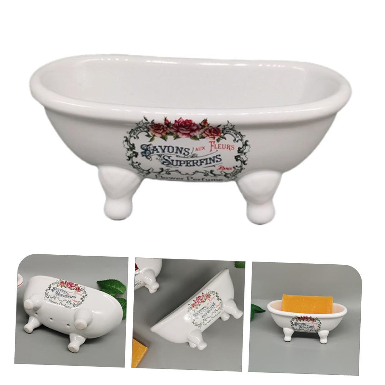 VALICLUD Jabonera de Cerámica Forma de Bañera para Decoración de Baño, Organizador Pequeño Orificio de Drenaje y Alta Resistencia para Lavabo o Ducha