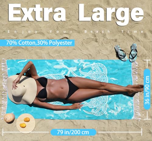 Widdonen Thin Turkish Beach Towel Lightweight Quick Dry Absorbent Cotton Bathroom Bath Pool Swim Towels Extra Large Oversized Sand Free Beach Accessories Essentials Cloud Gifts for Adult by Widdonen - Image 4