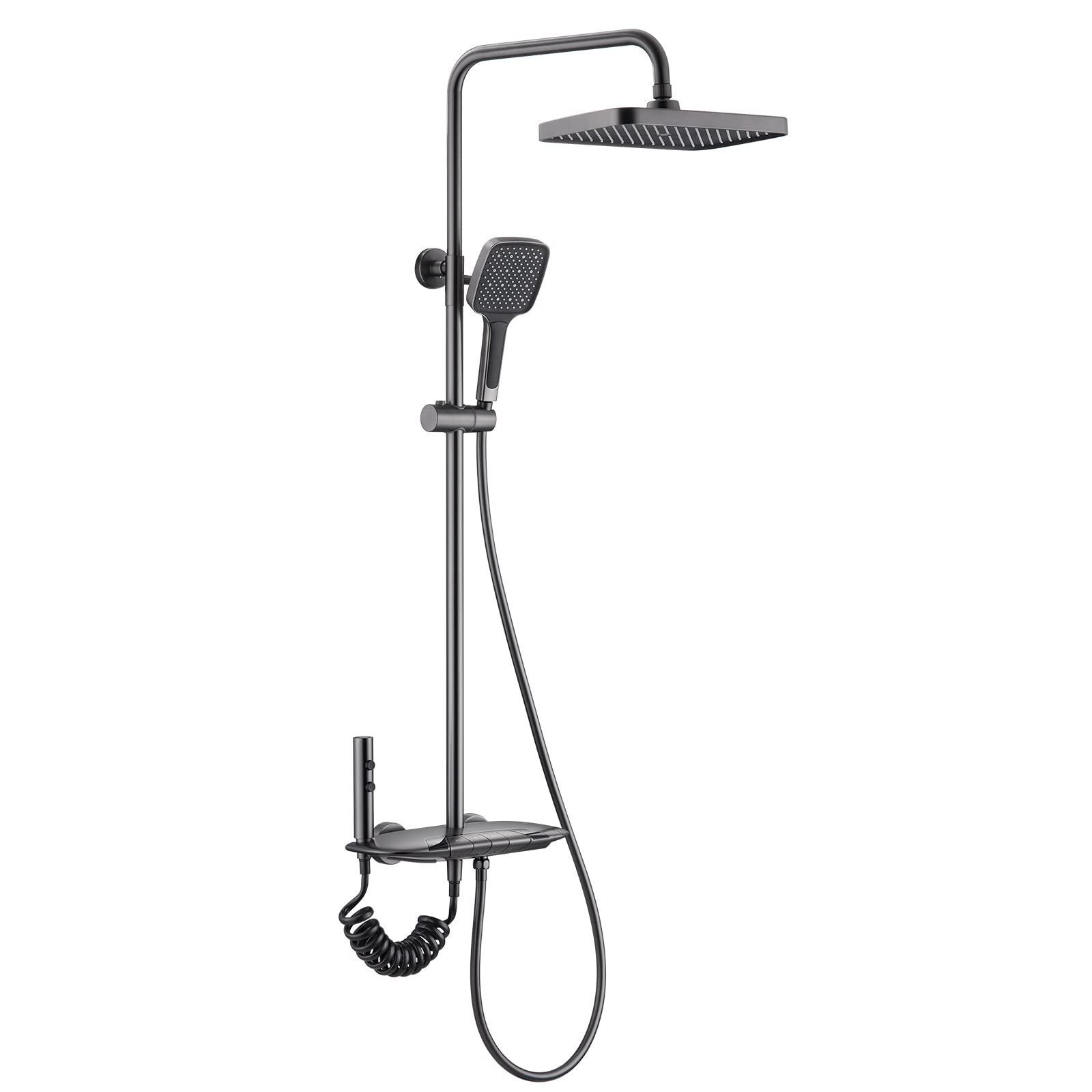 NGDFGR Thermostatic Shower Gray, Wall Mount Exposed Shower Fixture Height Adjustable, 4 Function Shower Faucet Set, Tub Spout, 3 Modes Hand Shower, Bidet Spray