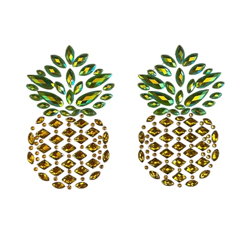 Sasswear Pineapple Jeweled Nipple Pasties, Pasties for Women, Crystal Rhinestone Nipple Cover Pasties for Festivals and Raves, Pasties for Swingers Gold