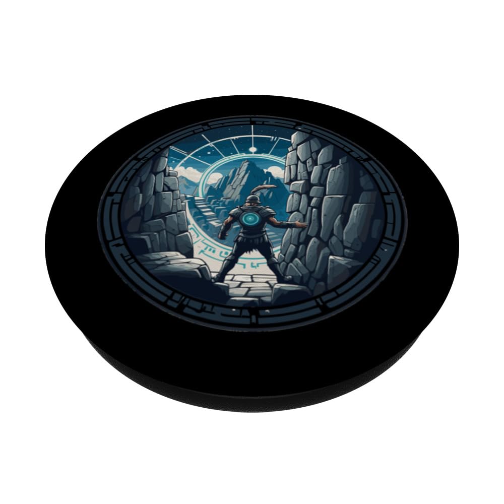a Samurai-warrior stepping thru a star-gate to another realm PopSockets Swappable PopGrip, Black - Image 2
