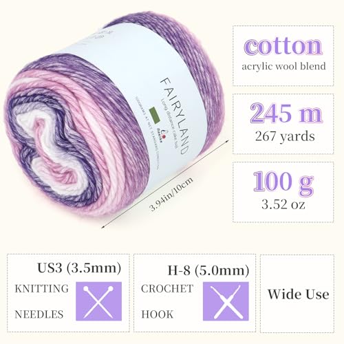 Image of Aeelike Cake Yarn for Crocheting, 6 Skeins Gradient Yarn Fairyland Yarns100g (3.52 oz) 245m (267 Yards) # 3 Light Weight, Super Soft Ombre Yarns Making Colorful Blanket Scarves Hat, Purple Gradient