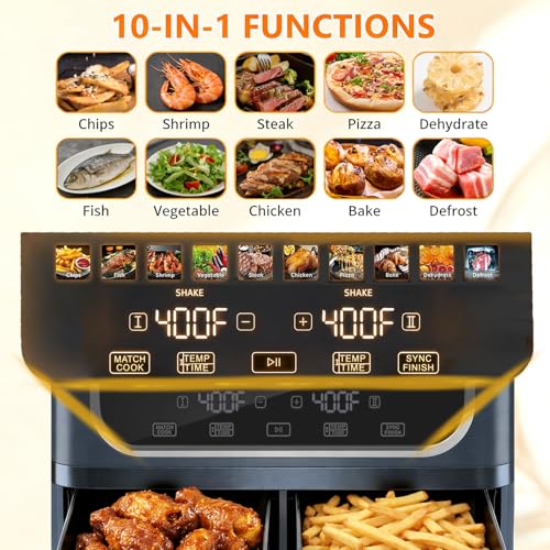 Image of Simple Deluxe 9.5-Qt Dual Basket Air Fryer, 10-in-1 Digital Preset 1700W Airfryer, Sync Cook, Independent Temp Control, Shake Reminder, Nonstick Basket, Grey