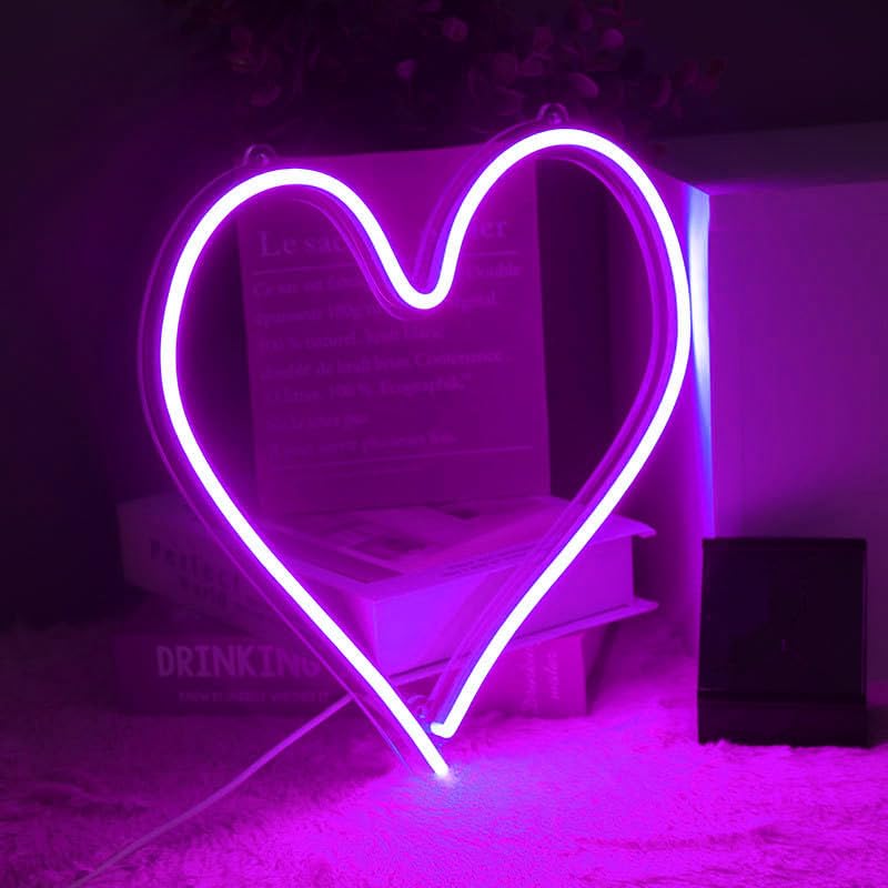 SHANJIA LED Heart Night Lights,Love Heart Neon Light Valentine's Night Lights Heart Shaped Neon Signs Acrylic Neon Signfor,Birthday Party,Kids Room Decorate (Purple)