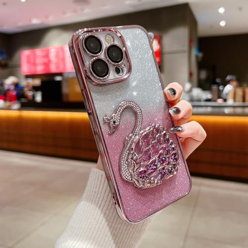 Coque iPhone 11 transparente paillettes dégradé rose protection arrière cygne