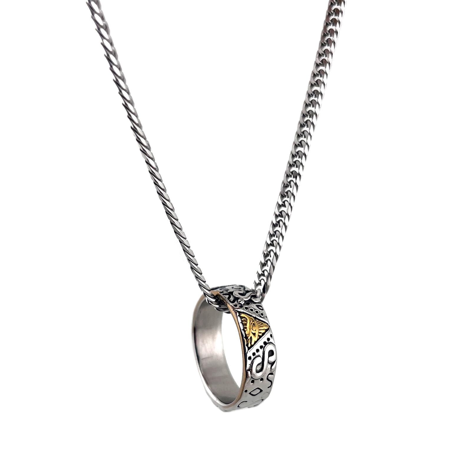 Necklace with Ring Pendant, Ring Necklace, Stainless Steel Cuban Chain for Stylish Men and Women, Handcrafted Elegant Ring, Durable Unique Jewelry