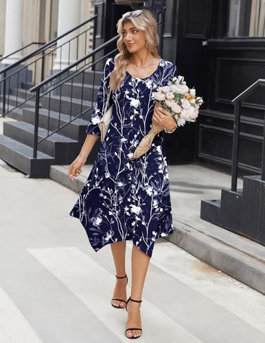 Image of Zeagoo Midi Dresses Women 2026 Dress 3 /4 Sleeve Casual Dresses with Pockets A Line Summer Beach Sundress