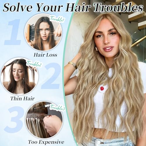 Image of KooKaStyle Wavy Thick Hair Extensions 16 inch Light Brown mix Golden Blonde