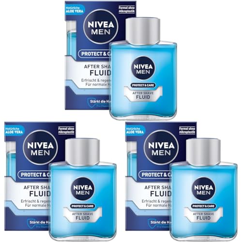 NIVEA MEN Protect & Care After Shave Fluid (100 ml), beruhigendes After Shave, Hautpflege nach der Rasur mit Aloe Vera und Pro Vitamin B5 (Packung mit 3)