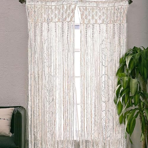 ANBOO Makramee Wandbehang Boho Deko Handgemachte Gewebte Wandteppich Boho Makramee Vorhang Tür für Hochzeit Hintergrund Fenstervorhänge, 203cm (L) x 74cm (W)