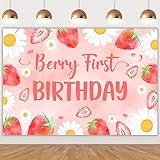 Picture of Balterever Strawberry Daisy Party Decorations Strawberry Daisy First Birthday Backdrop Berry First Birthday Decorations Strawberry Theme Birthday Party Supplies for Photography Background