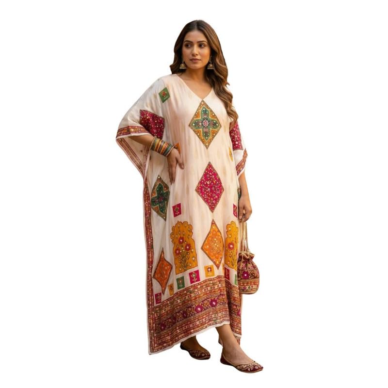FREYAA Peach Embroidered Long Kaftan with Delicate Print - Review, Price and Buying Guide