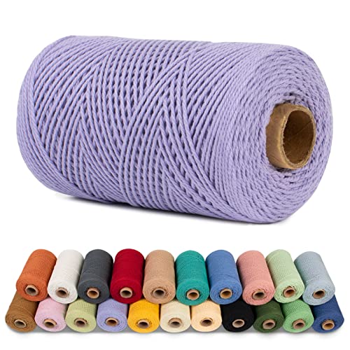 LEREATI 1mm Macrame Cord, 218 Yards Colored Cotton Cord 3 Strand Twisted Cotton String for Crafts, Macrame Yarn for DIY Knitting, Wall Hanging, Jewelry Making, Christmas Wrapping (Purple)