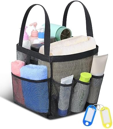 Temede Mesh Shower Caddy Tote, Large Shower Caddy Basket Portable, Quick Dry Hanging Toiletry Bag, 8 Storage Pocket Handle Bath Organizer for College Dorm Room Essentials, Gym, Bathroom, Camp, Travel