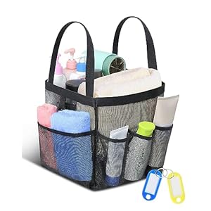 Temede Mesh Shower Caddy Tote, Large Shower Caddy Basket Portable, Quick Dry Hanging Toiletry Bag, 8 Storage Pocket Handle Bath Organizer for College Dorm Room Essentials, Gym, Bathroom, Camp, Travel