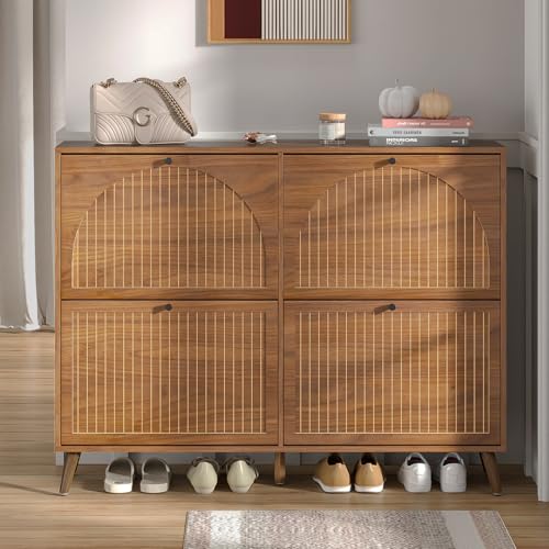 Shoe Storage Cabinet for Entryway with 4 Flip Drawers, Narrow Sho...