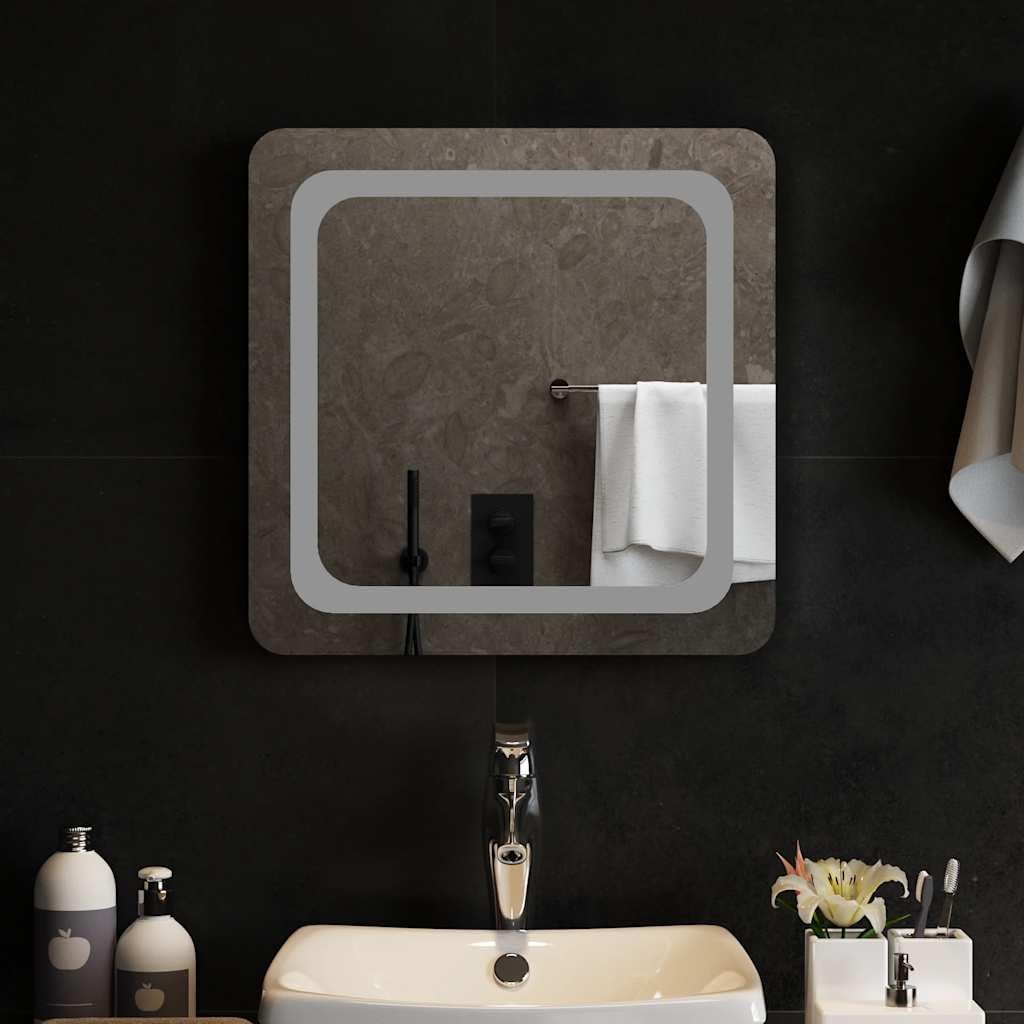 Espejo de baño LED de 50 x 50 cm, cristal con protección IP65, interfaz USB, espejo de maquillaje para baño, espejo de pared con gancho para fácil montaje, espejo cosmético para pasillo y