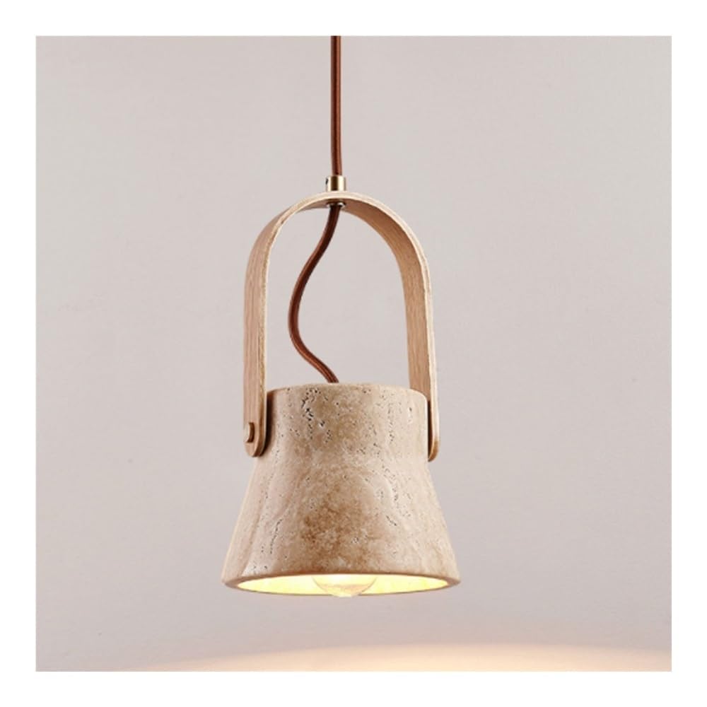 Mini Lampe Suspendue Dorée et Suspension en Pierre Naturelle de Travertin Jaune