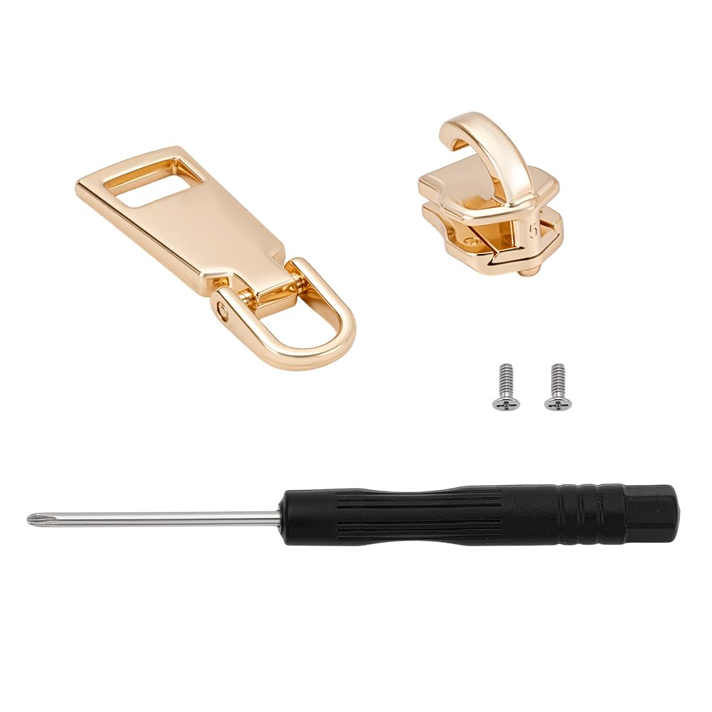 PH PandaHall Metal Zipper Repair Kit, Detachable Zip Heads Zipper Pull Replacement Zippers Slider Luggage Zippers Pull Replacement for Jackets Luggage Bags Suitcases Tents Outdoor Gear(#5 Golden)