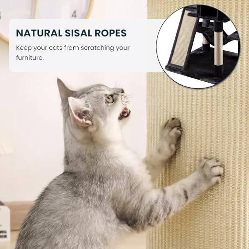 Image of SHA CERLIN 65in Larger Cat Tree Tower Condo for Indoor Kitties /Multi-Level Furniture Activity Center with Wide Base /Cozy Plush Cat Perches /Baskets /Sisal Scratching Posts and Hammock /Dark Grey
